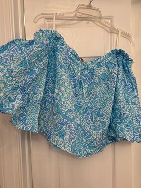 Lilly Pulitzer Crox Off-Shoulder linen top resort white and Goombay Grooves NWT